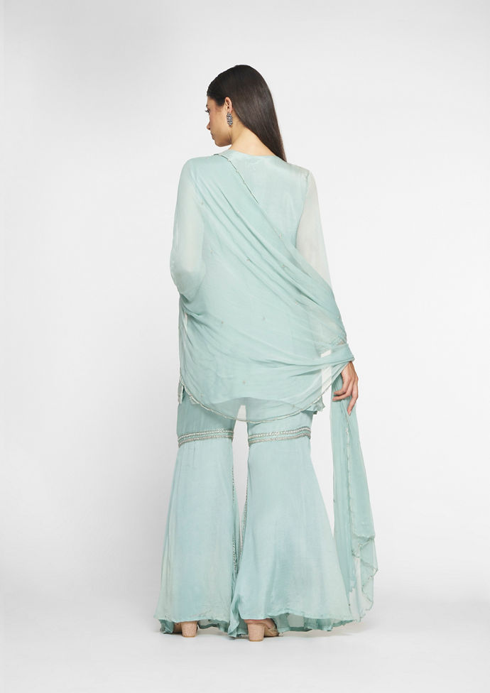 Twamev Women Elegant Light Blue Stitched Suit