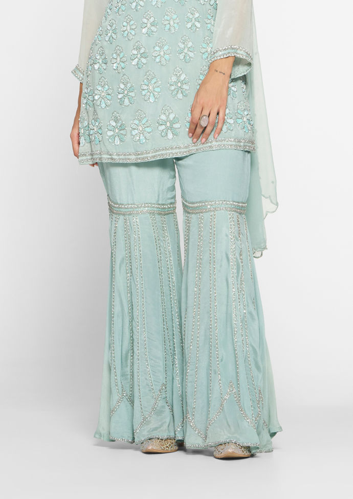 Twamev Women Elegant Light Blue Stitched Suit