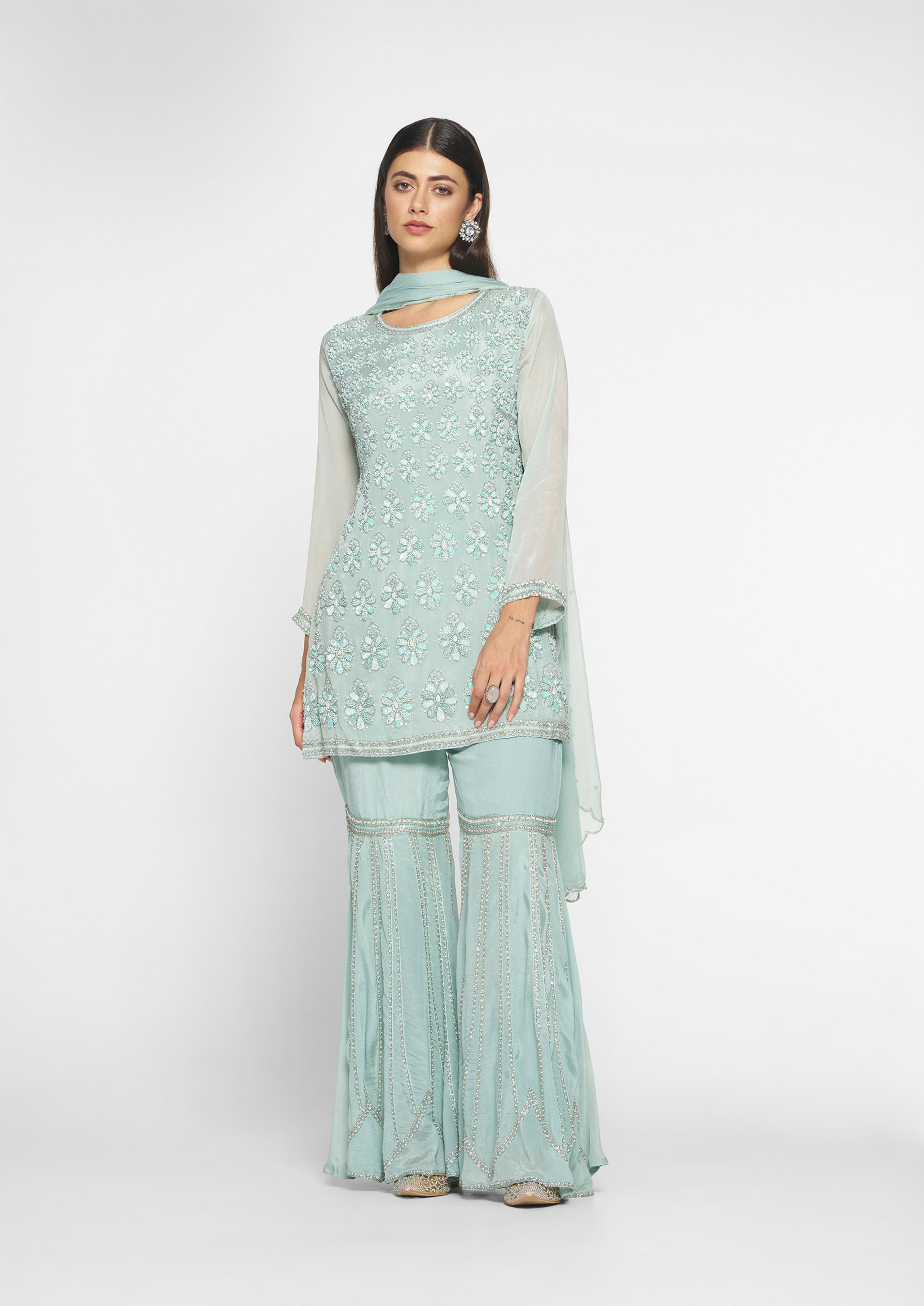 Twamev Women Elegant Light Blue Stitched Suit