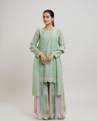 Twamev Women Mint Green Georgette Hand Embroidered Palazzo Suit