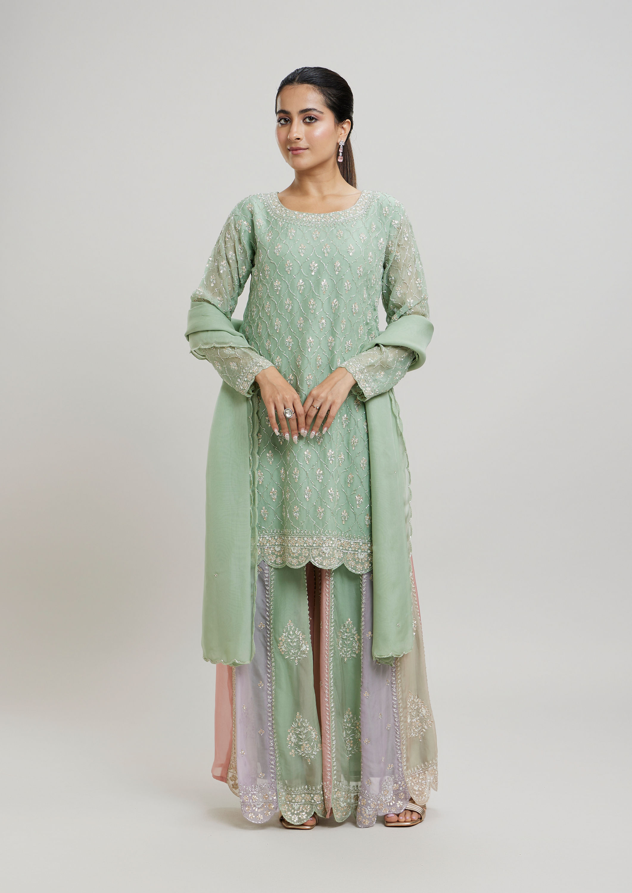 Twamev Women Gracious Pista Green Stitched Suit