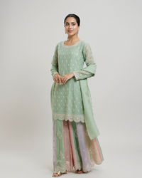 Twamev Women Mint Green Georgette Hand Embroidered Palazzo Suit