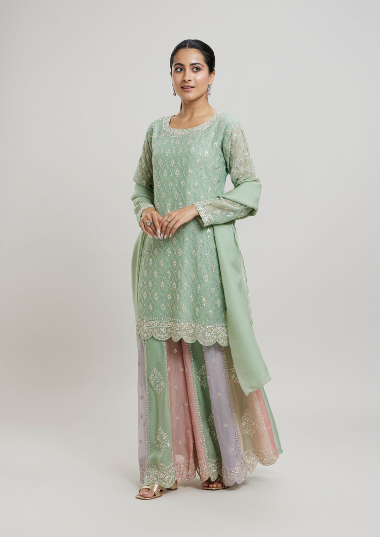 Twamev Women Gracious Pista Green Stitched Suit