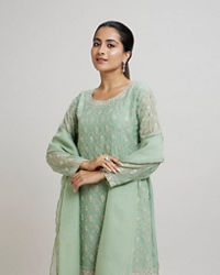 Twamev Women Mint Green Georgette Hand Embroidered Palazzo Suit