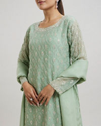 Twamev Women Mint Green Georgette Hand Embroidered Palazzo Suit
