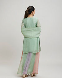 Twamev Women Mint Green Georgette Hand Embroidered Palazzo Suit