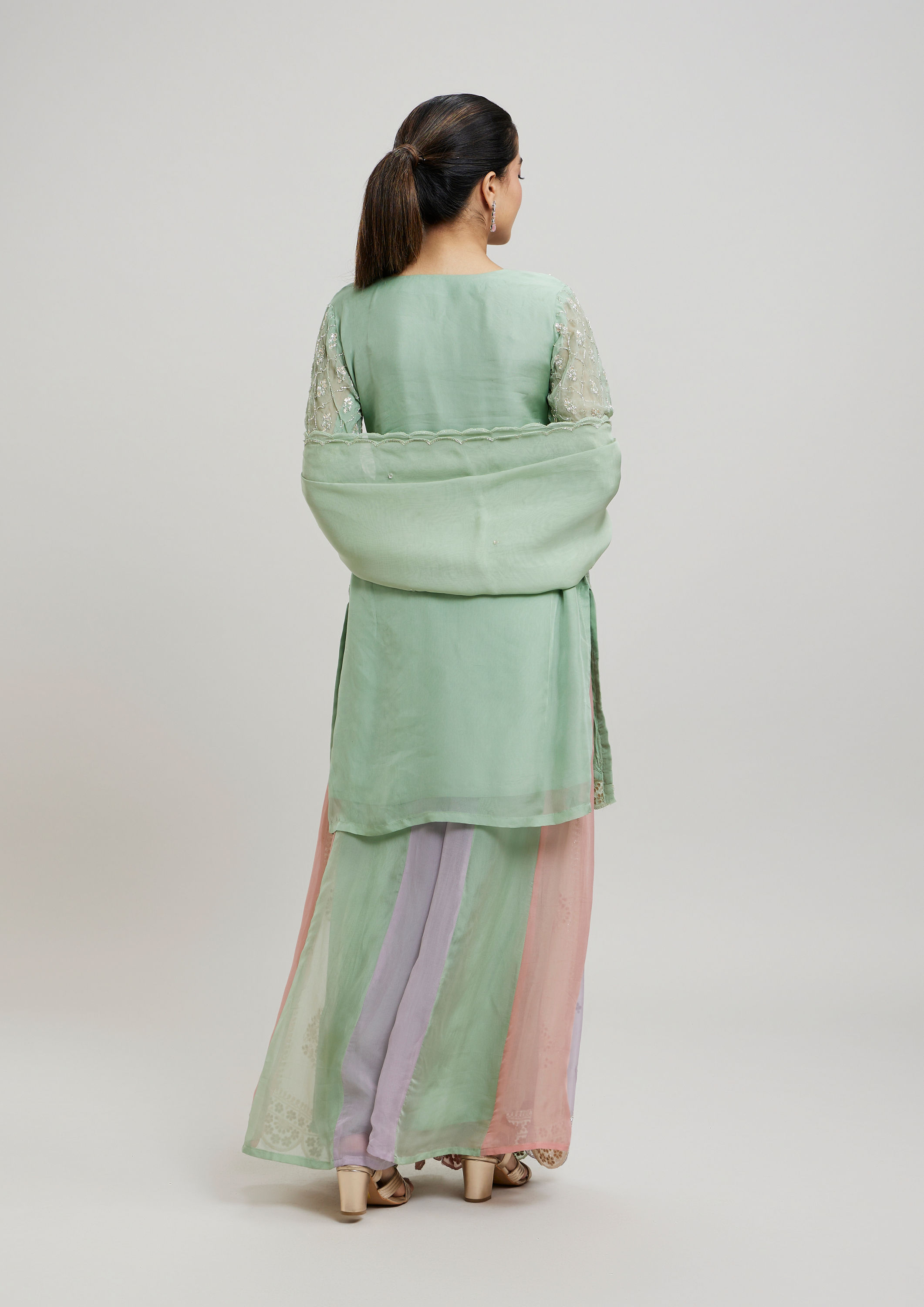 Twamev Women Gracious Pista Green Stitched Suit