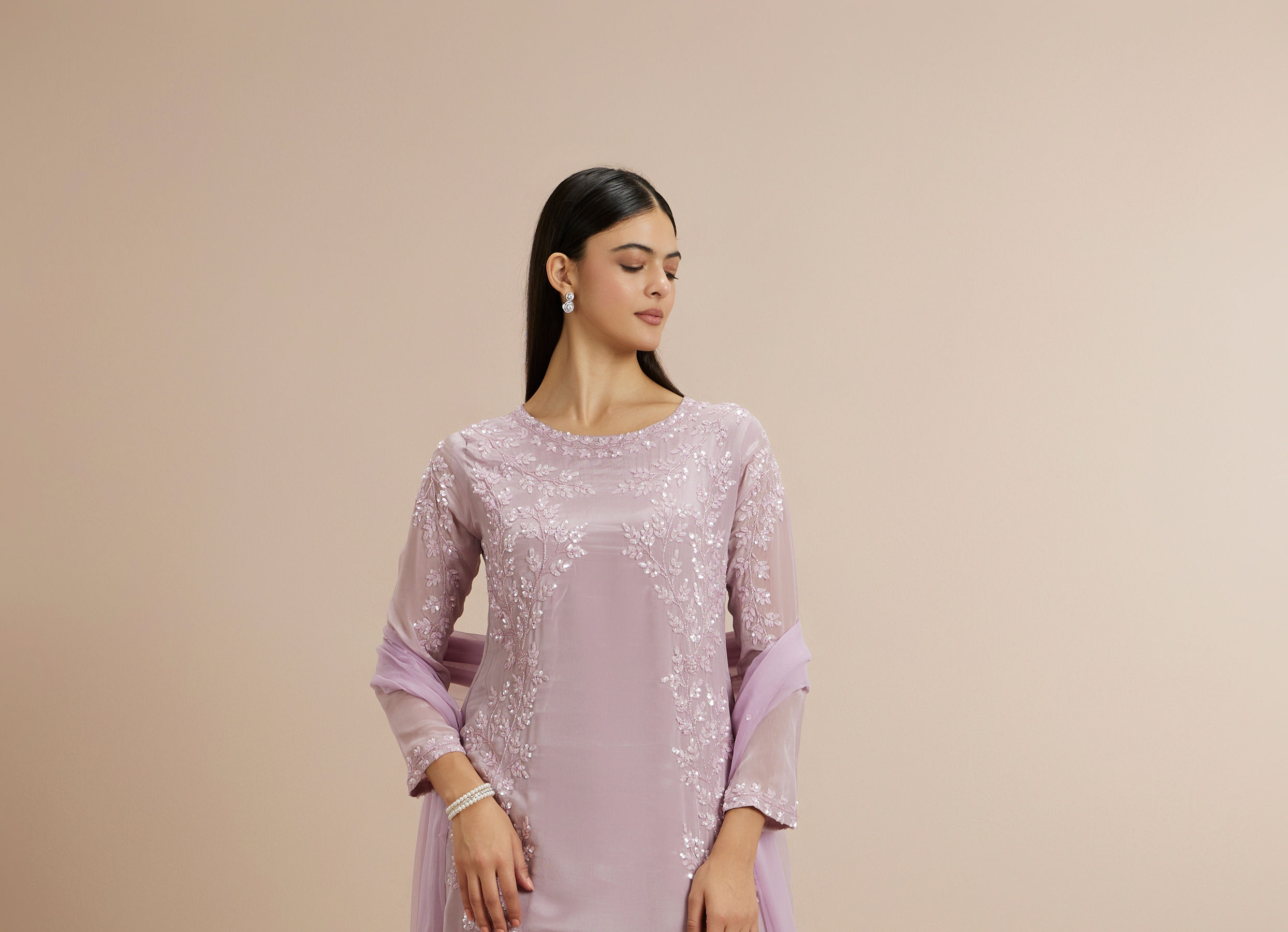 Twamev Women Elegant Purple Celebration Stitched Suit