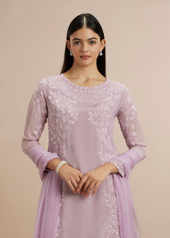 Twamev Women Elegant Purple Celebration Stitched Suit