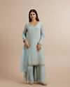 Blue Viscose Hand Embroidered Palazzo Suit