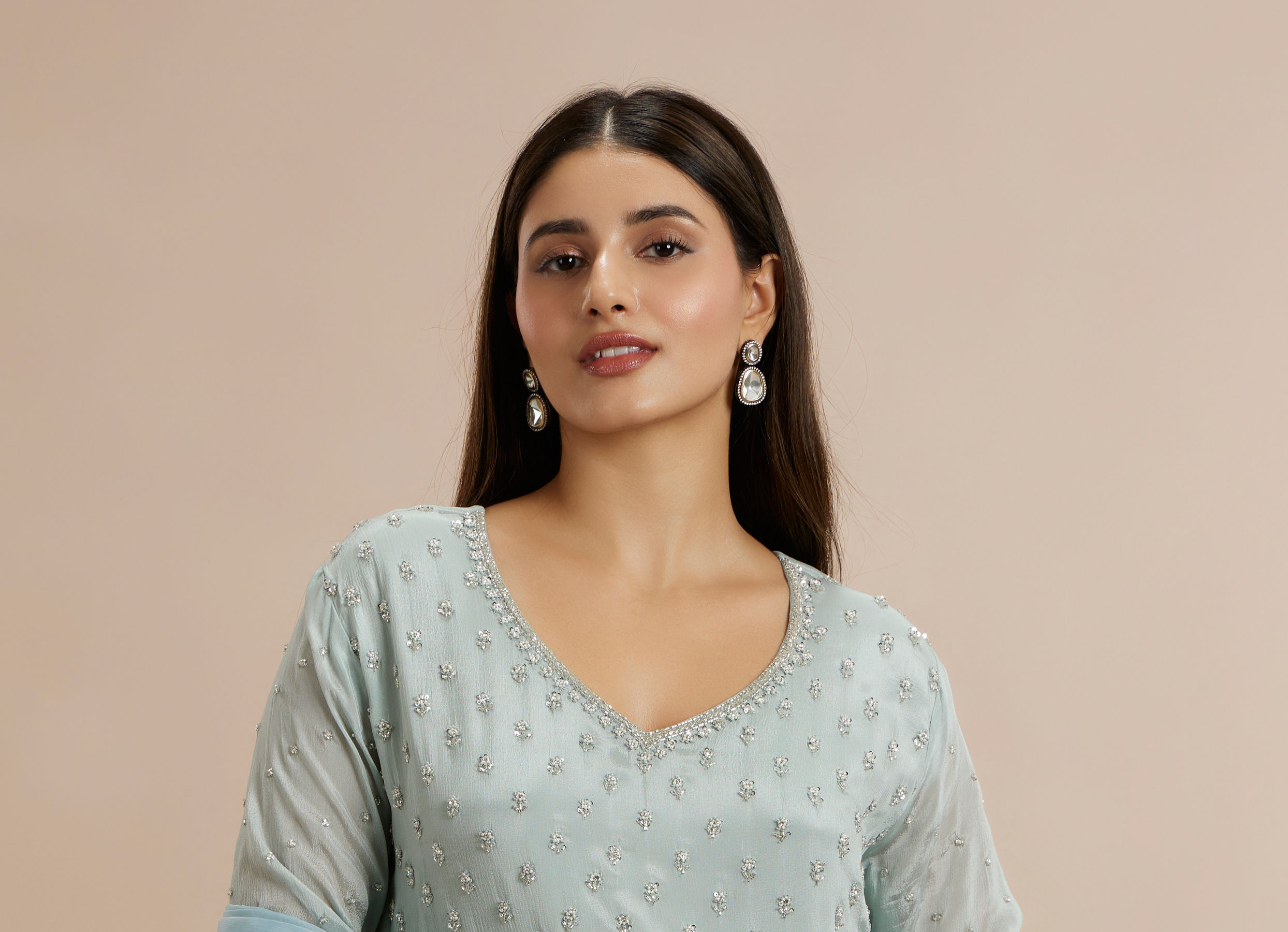 Twamev Women Blue Viscose Hand Embroidered Palazzo Suit