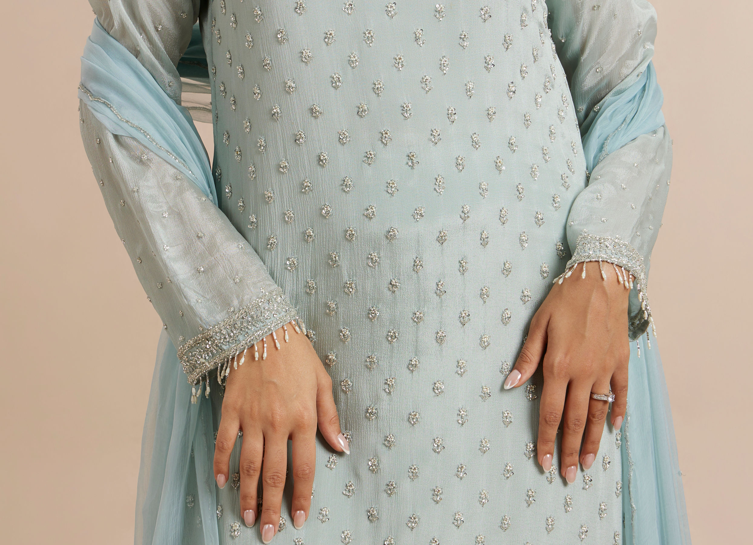 Twamev Women Blue Viscose Hand Embroidered Palazzo Suit