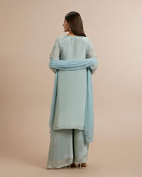 Twamev Women Blue Viscose Hand Embroidered Palazzo Suit