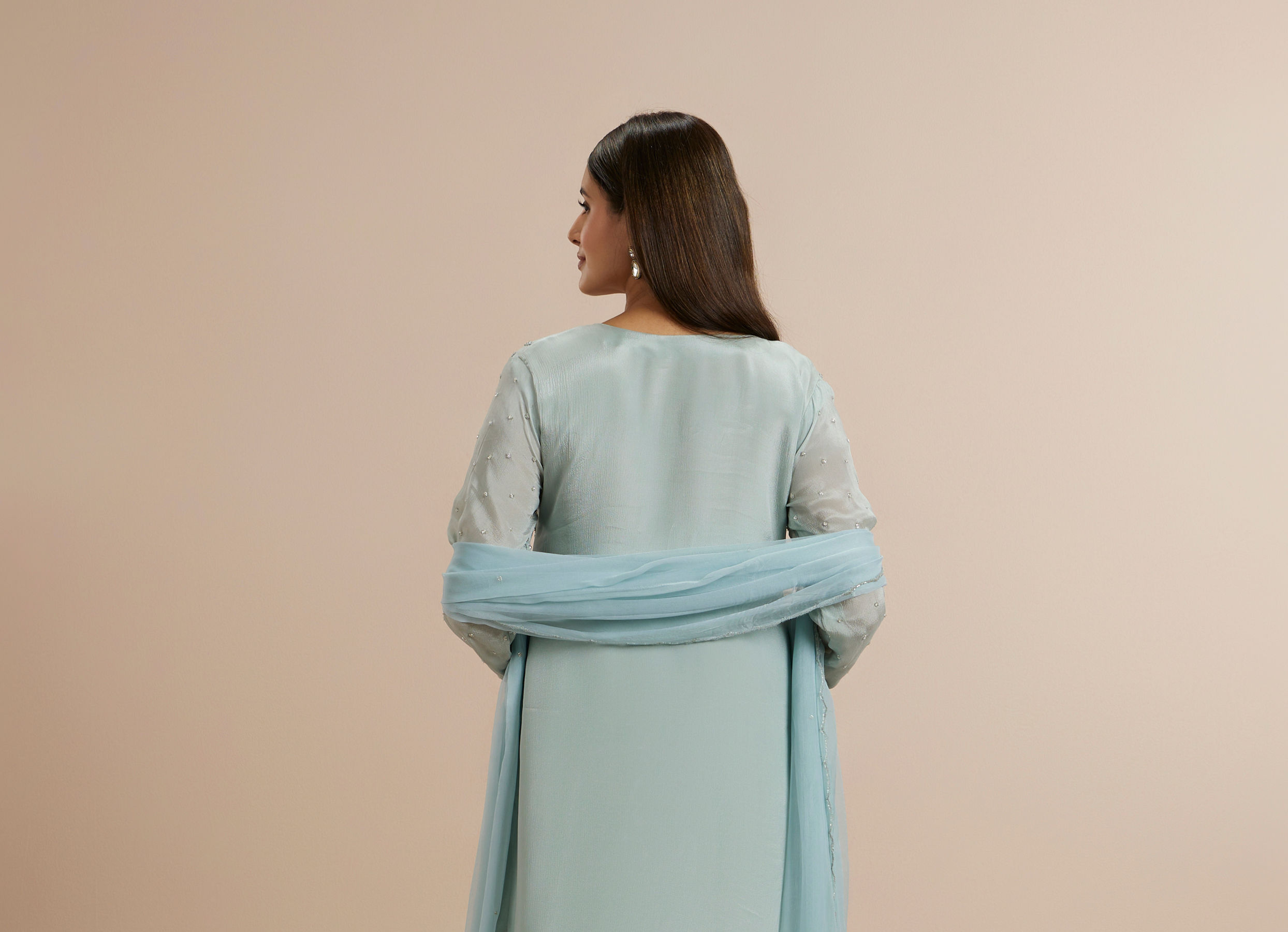 Twamev Women Blue Viscose Hand Embroidered Palazzo Suit