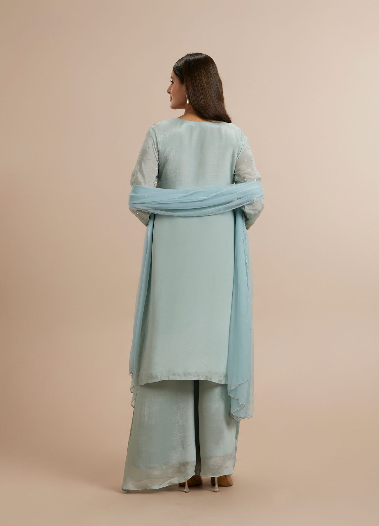 Twamev Women Blue Viscose Hand Embroidered Palazzo Suit