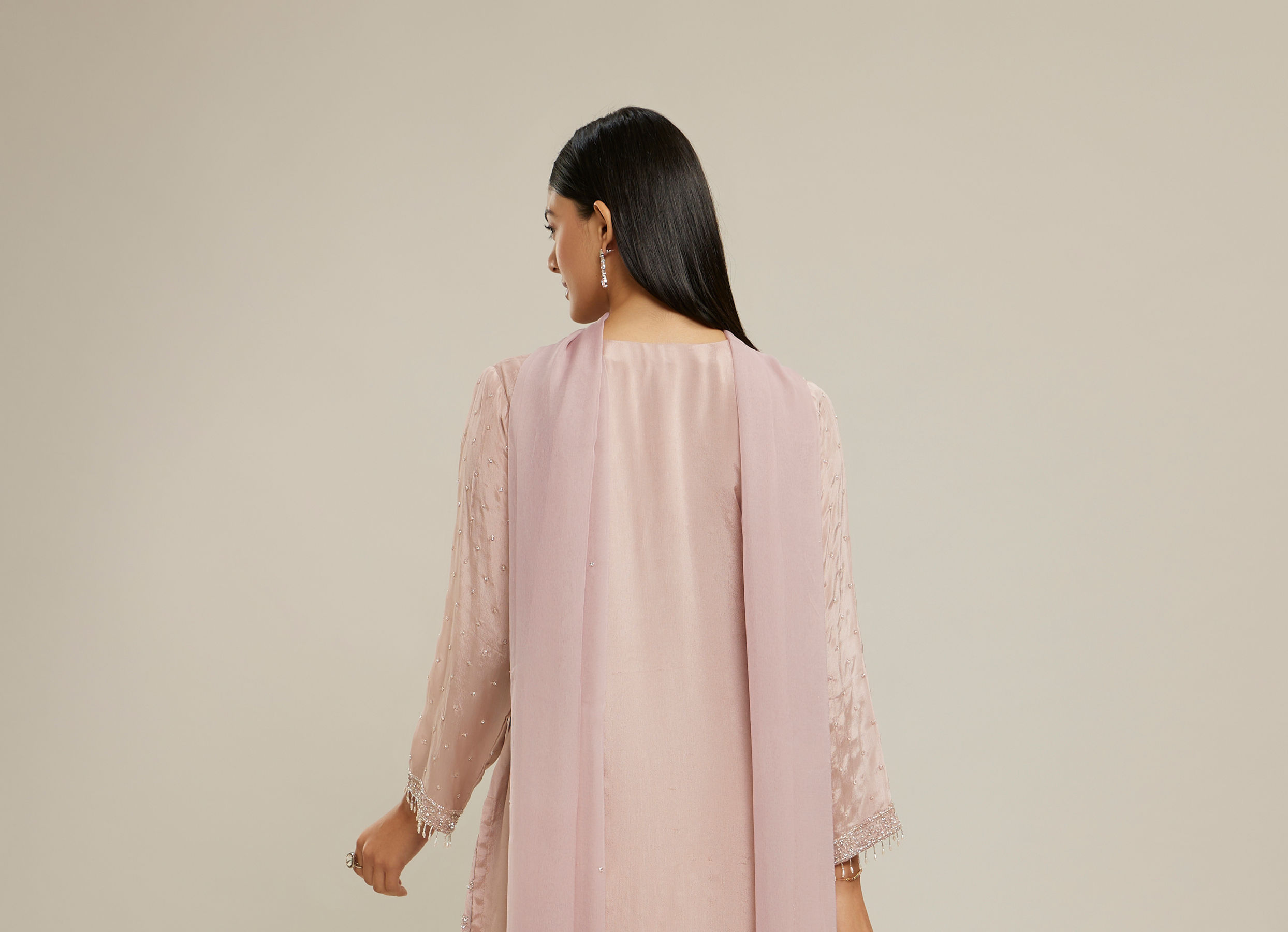 Twamev Women Dusty Pink Chinon Stitched Suit