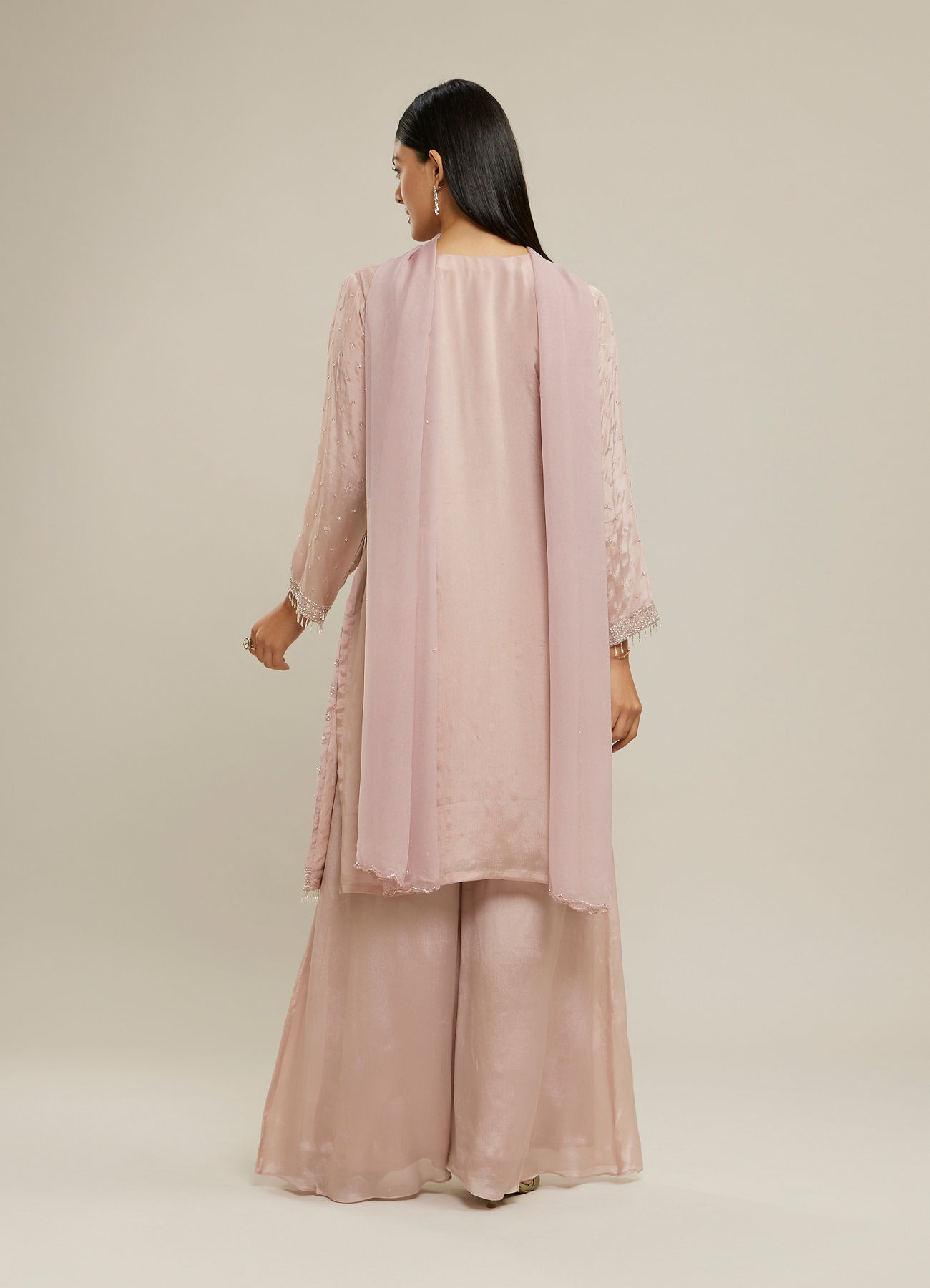 Twamev Women Dusty Pink Chinon Stitched Suit