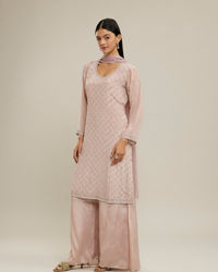 Twamev Women Dusty Pink Chinon Stitched Suit