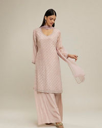 Twamev Women Dusty Pink Chinon Stitched Suit