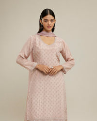 Twamev Women Dusty Pink Chinon Stitched Suit