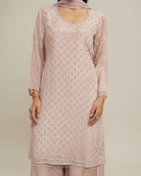 Twamev Women Dusty Pink Chinon Stitched Suit