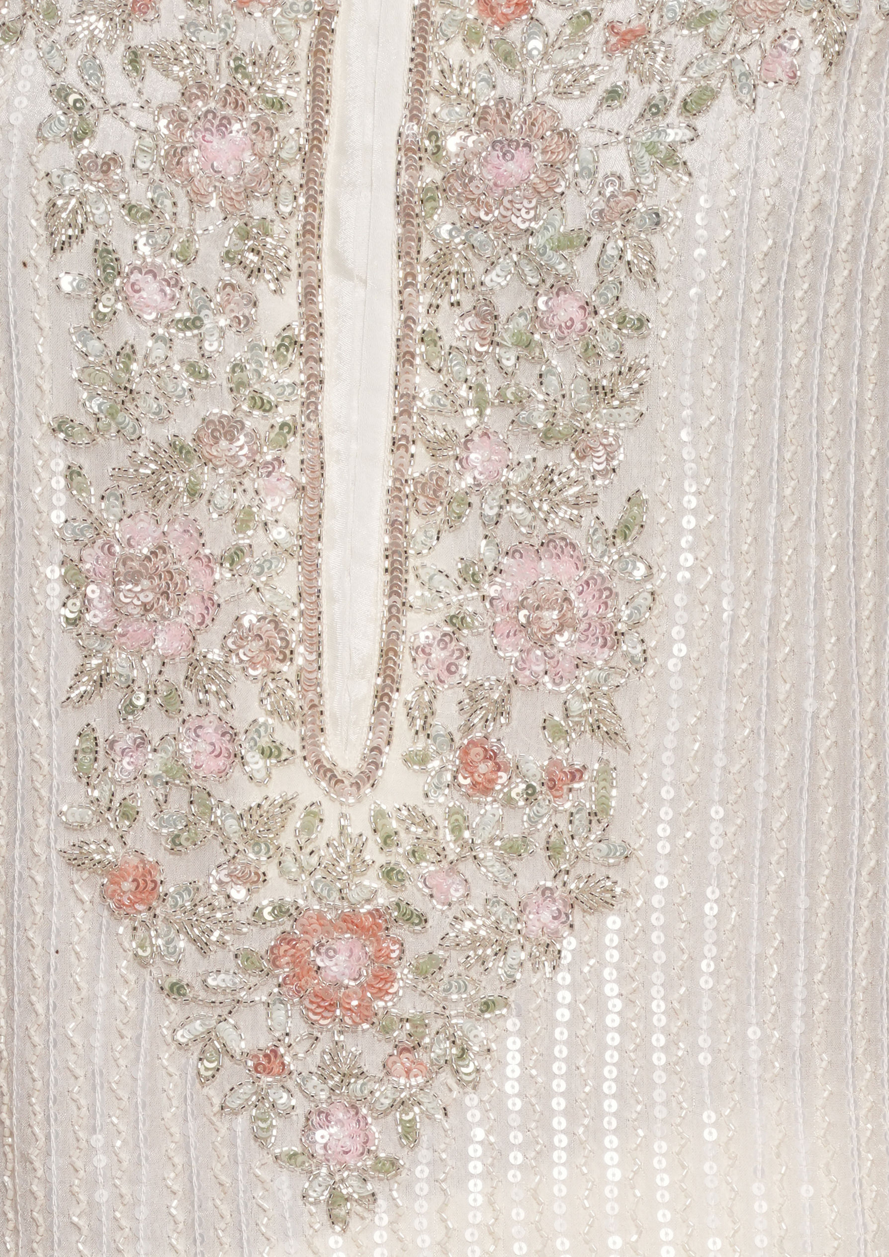 Twamev Women Cream Chinon Stitched Suit with Cutdana Work