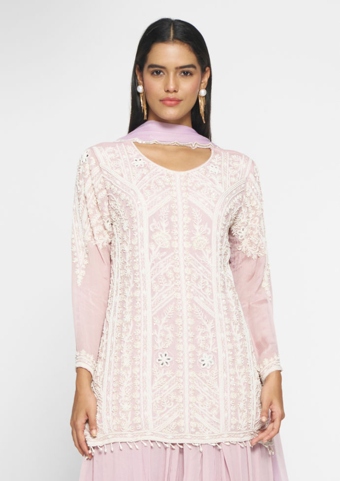 Twamev Women Lilac Viscose Moti Embroidered Sharara Suit