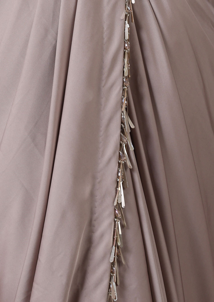 Twamev Women Fawn Satin Saree Elegance