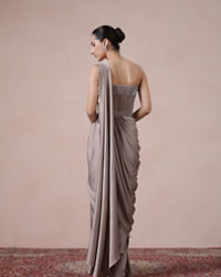 Twamev Women Fawn Satin Saree Elegance