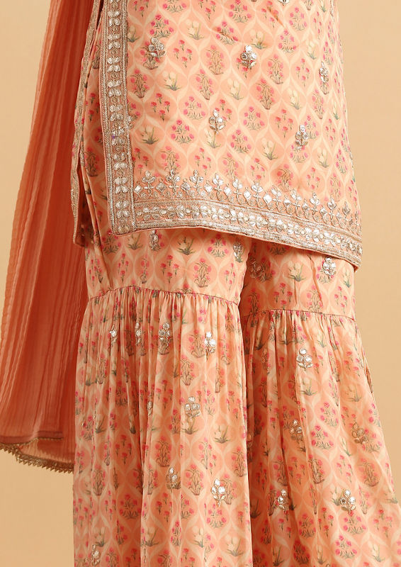 Twamev Women Peachy Organza Tulip Stitched Suit