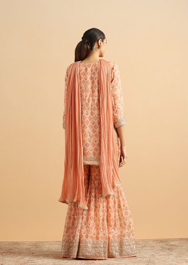 Twamev Women Peachy Organza Tulip Stitched Suit