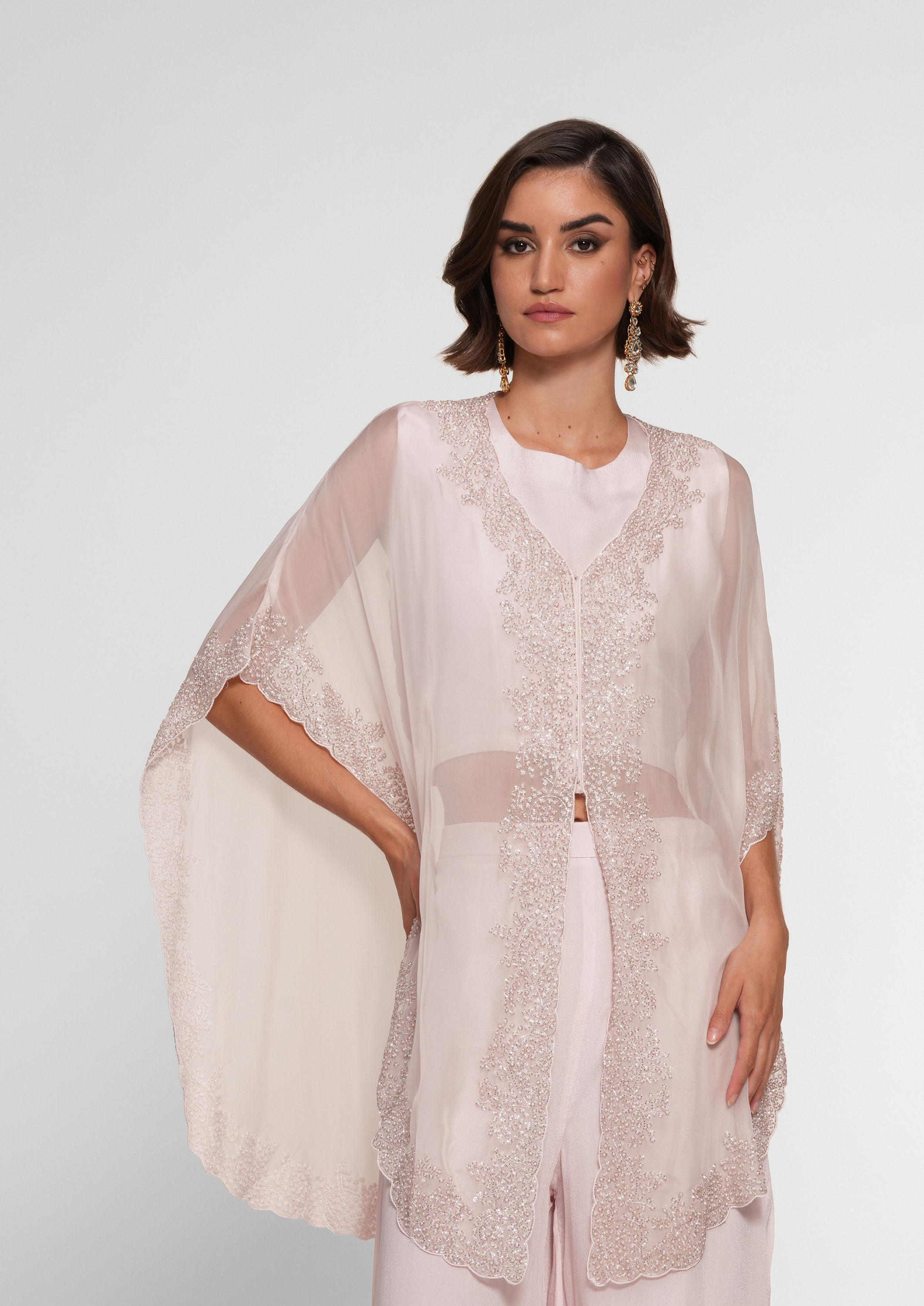 Twamev Women Elegant Pink Organza Stitched Suit