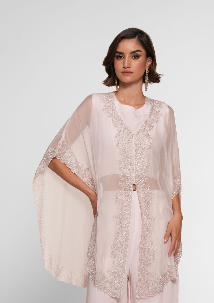 Twamev Women Elegant Pink Organza Stitched Suit