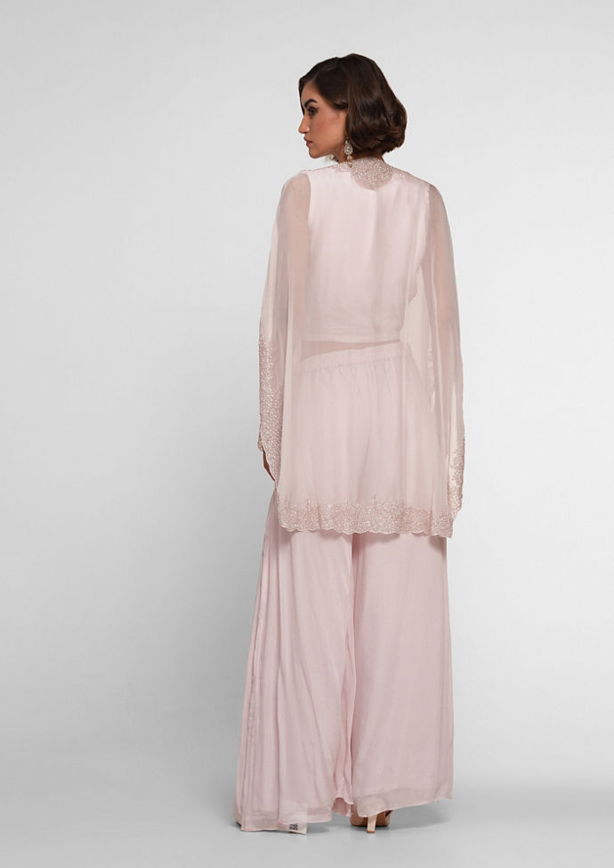 Twamev Women Elegant Pink Organza Stitched Suit