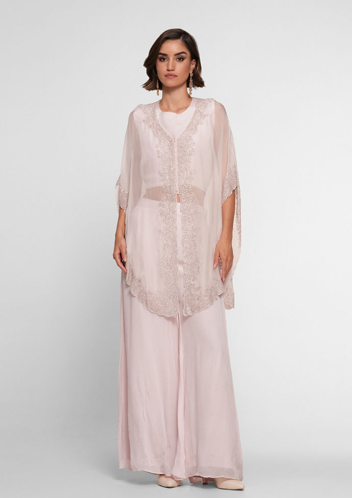 Twamev Women Elegant Pink Organza Stitched Suit