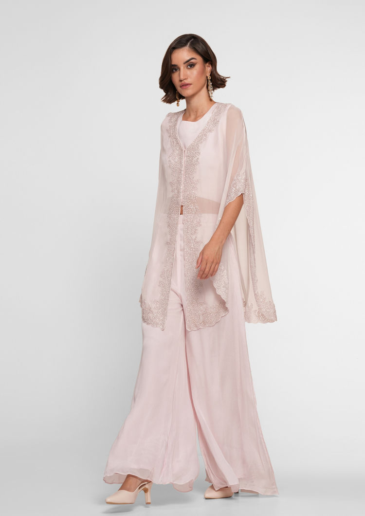 Twamev Women Elegant Pink Organza Stitched Suit