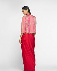 Twamev Women Lush Ruby Red Layered Ensemble Indo Western