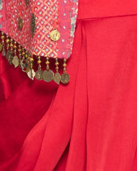 Twamev Women Lush Ruby Red Layered Ensemble Indo Western