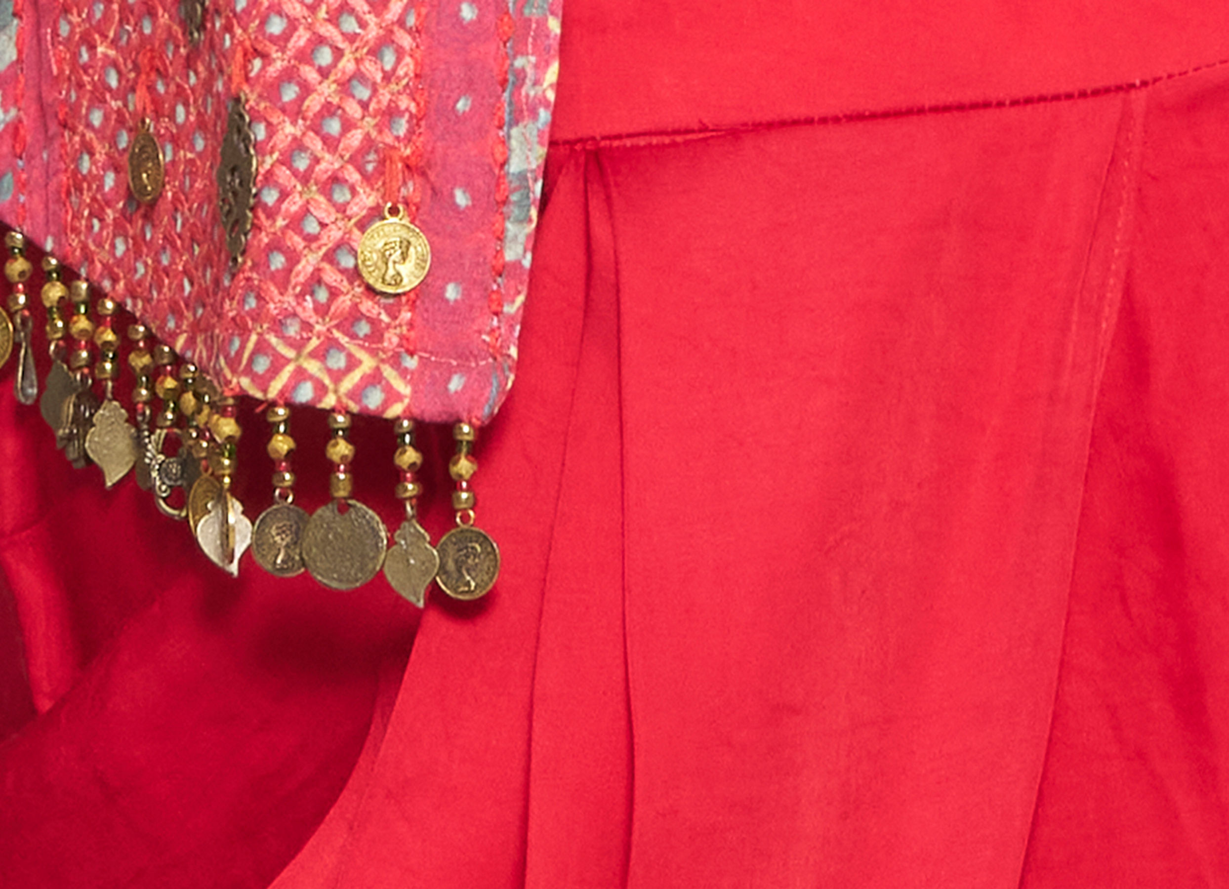 Twamev Women Lush Ruby Red Layered Ensemble Indo Western