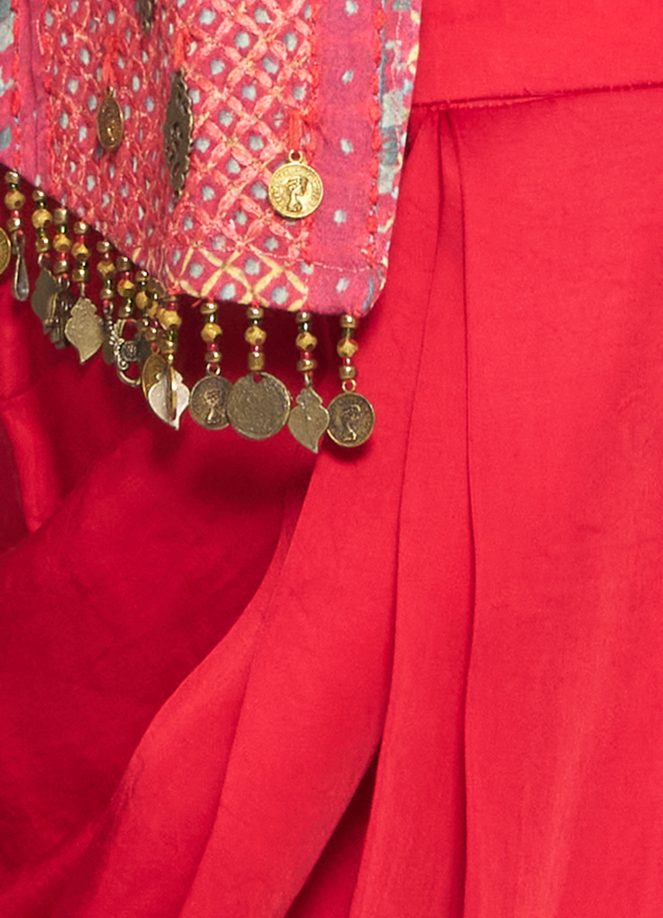 Twamev Women Lush Ruby Red Layered Ensemble Indo Western