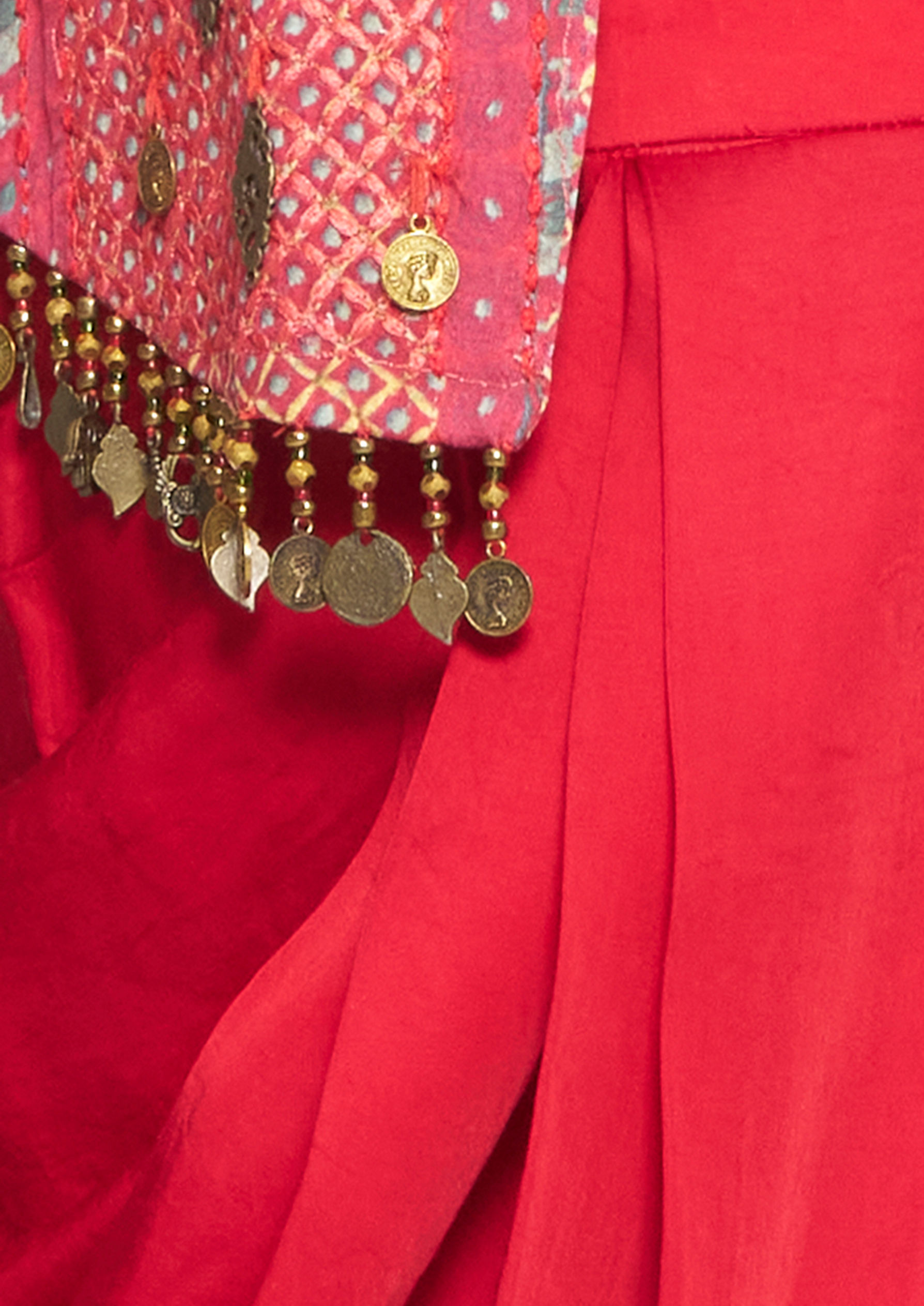 Twamev Women Lush Ruby Red Layered Ensemble Indo Western