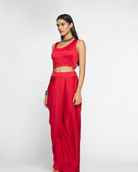 Twamev Women Lush Ruby Red Layered Ensemble Indo Western