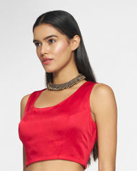 Twamev Women Lush Ruby Red Layered Ensemble Indo Western