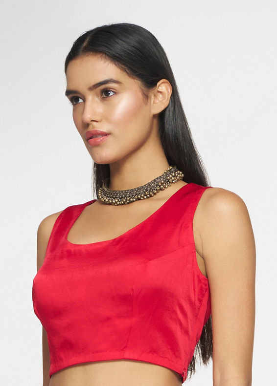 Twamev Women Lush Ruby Red Layered Ensemble Indo Western