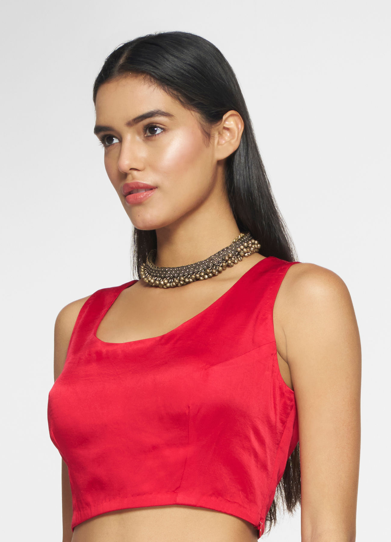 Twamev Women Lush Ruby Red Layered Ensemble Indo Western