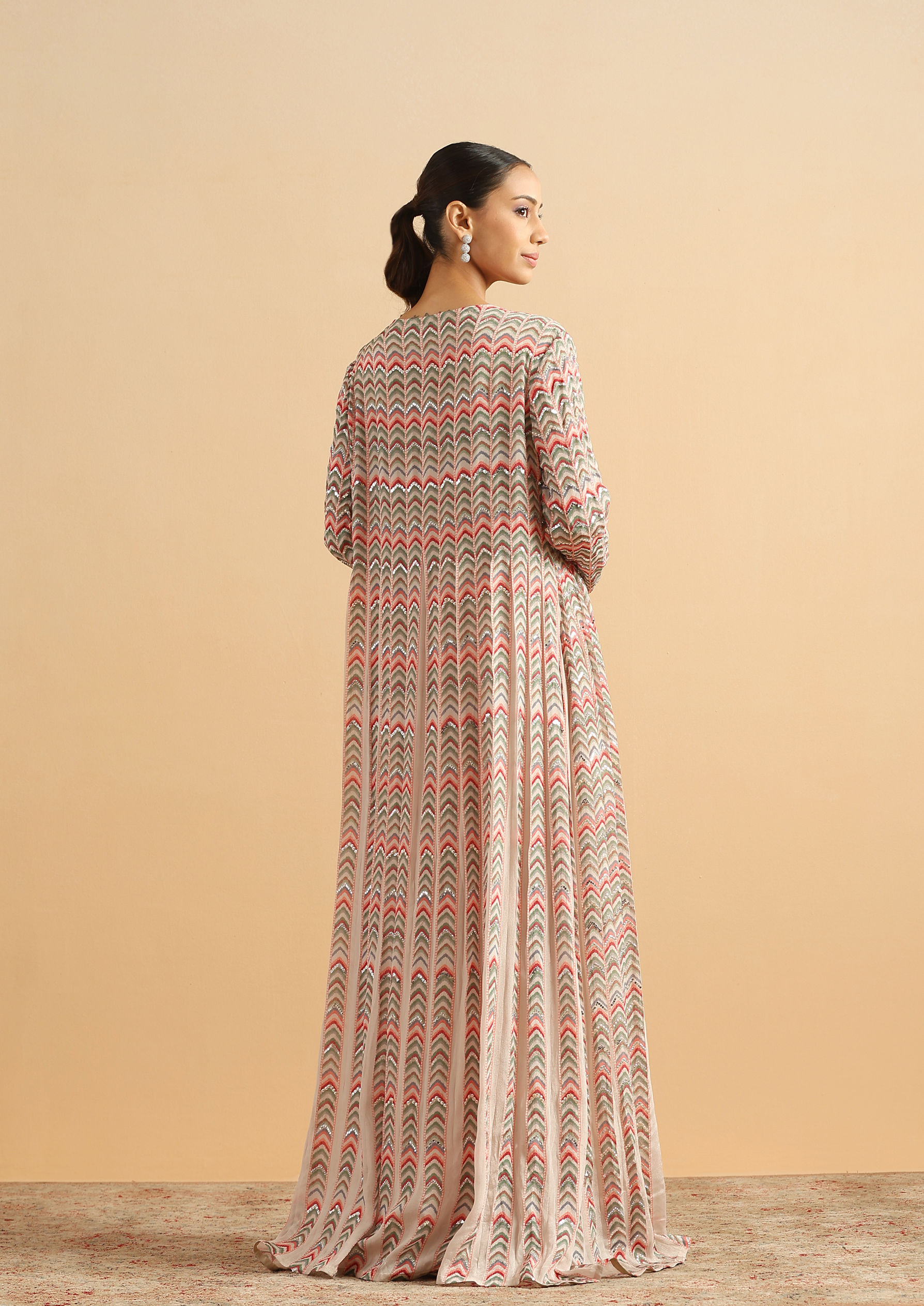 Twamev Women Romantic Geometric Dark Cream Stitched Suit