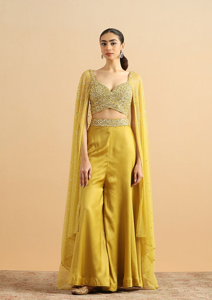 Twamev Women Serene Green Satin Stitched Suit