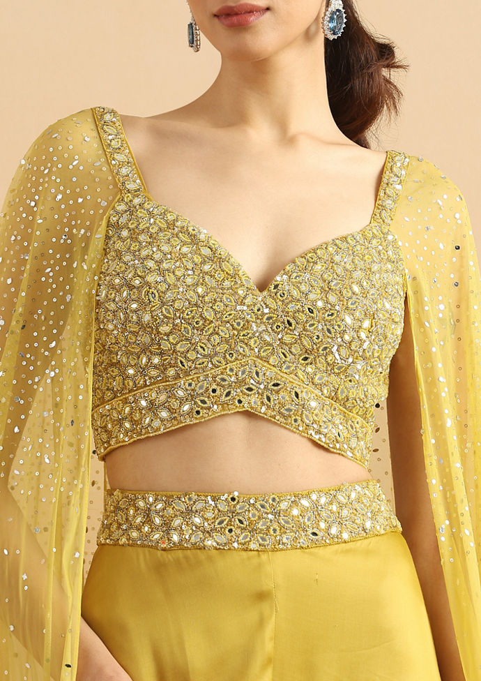 Twamev Women Serene Green Satin Stitched Suit