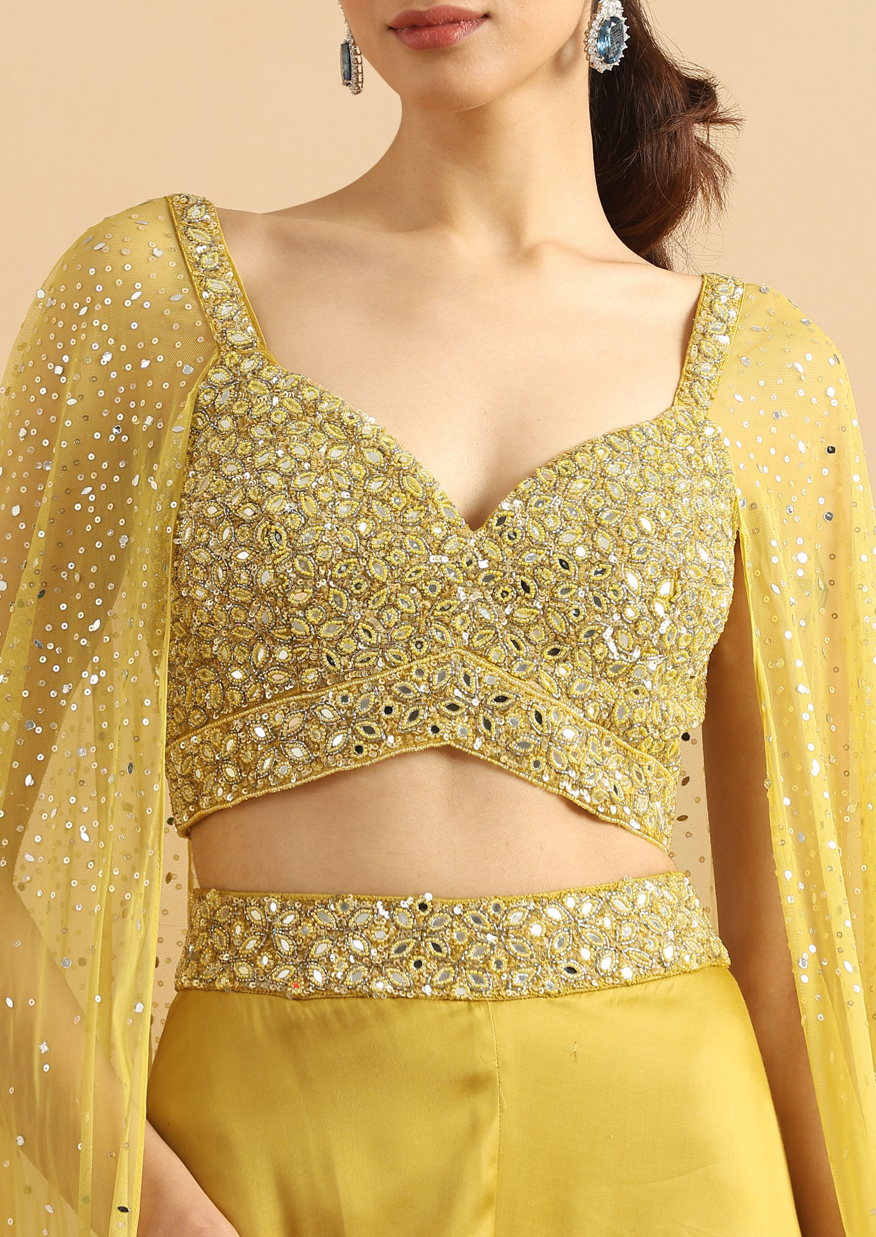 Twamev Women Serene Green Satin Stitched Suit