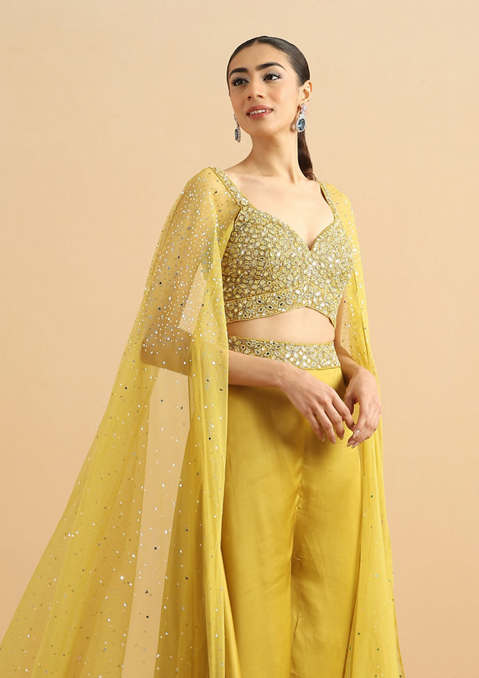 Twamev Women Serene Green Satin Stitched Suit
